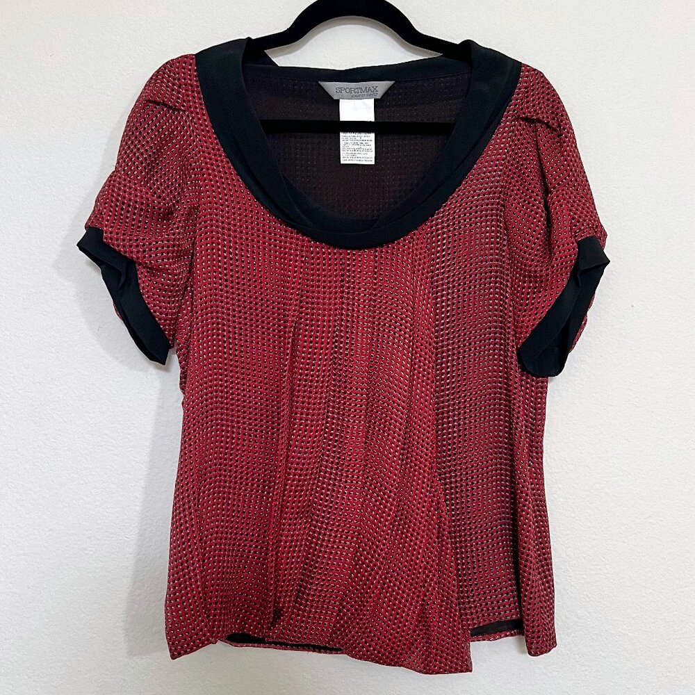 Sportmax Red Patterned Draped and Pleated 100% Silk Shirt, Size 10